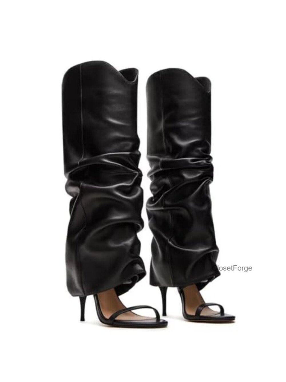 Agodor Women's Slouchy Knee High Stiletto Heel Boots | Convertible 2-in-1 Open